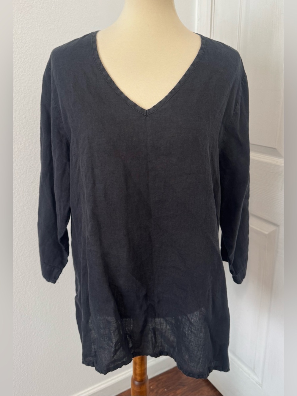 Flax V Neck Pullover 100% Linen Shirt Lightweight Lagenlook Artsy Loose Medium